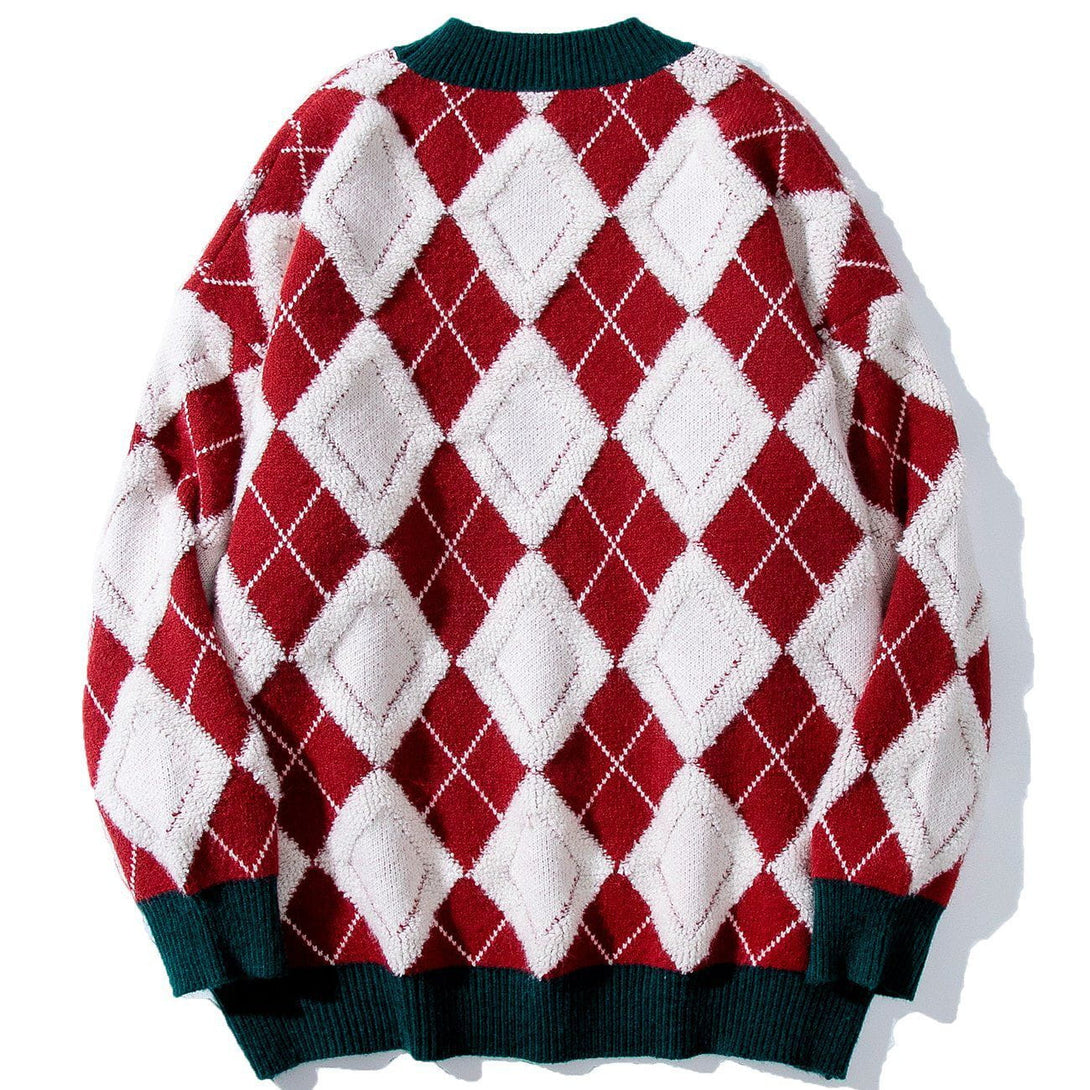 Majesda® - Diamond Color Block Knit Sweater outfit ideas streetwear fashion