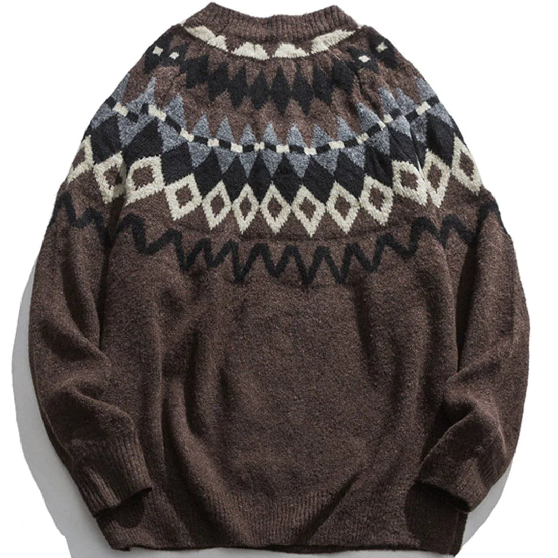 Majesda® - Diamond Pattern Stitching Knit Sweater outfit ideas streetwear fashion