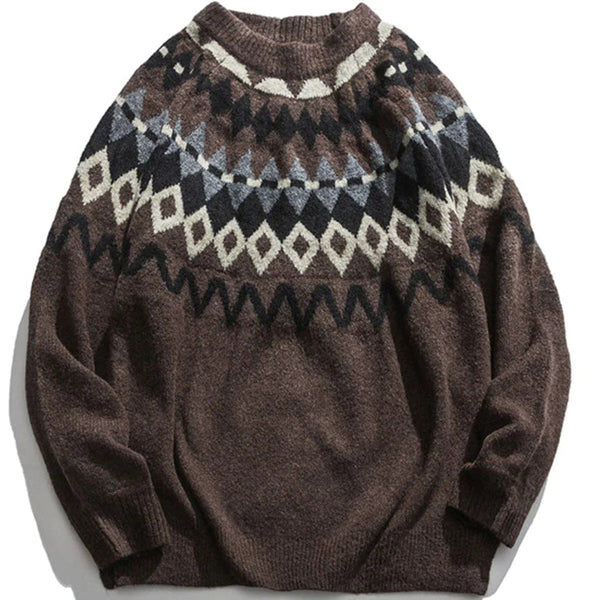 Majesda® - Diamond Pattern Stitching Knit Sweater outfit ideas streetwear fashion