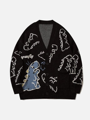 Majesda® - Dinosaur Cartoon Pattern Knit Cardigan outfit ideas streetwear fashion