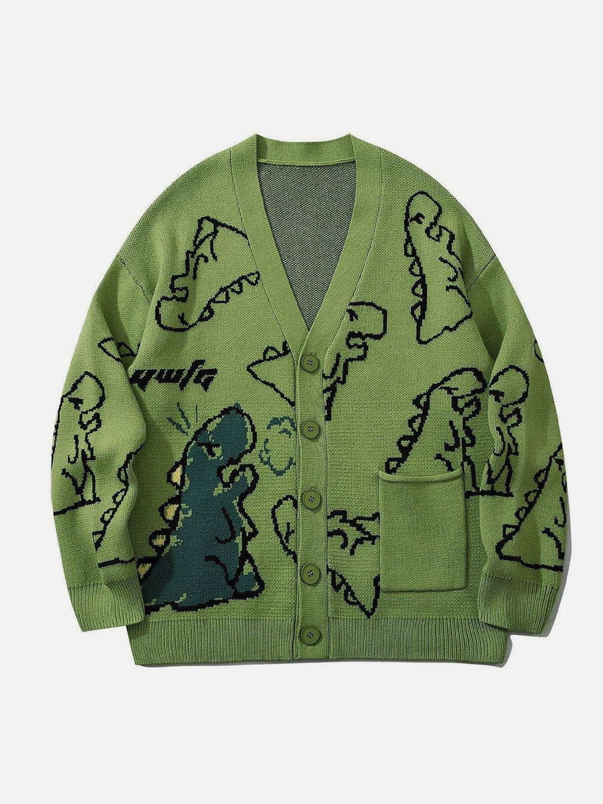 Majesda® - Dinosaur Cartoon Pattern Knit Cardigan outfit ideas streetwear fashion