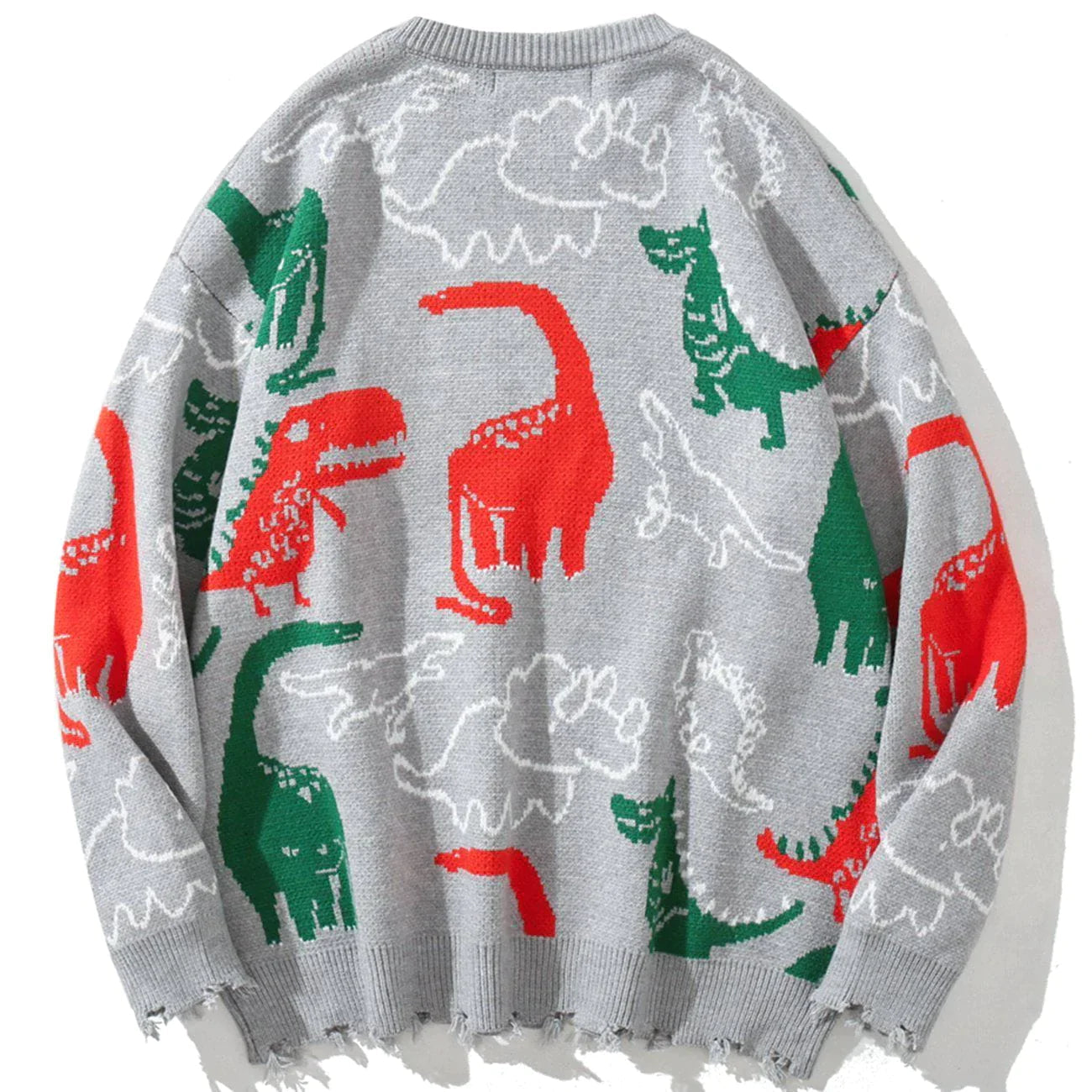 Majesda® - Dinosaur Silhouette Pattern Knit Sweater outfit ideas streetwear fashion