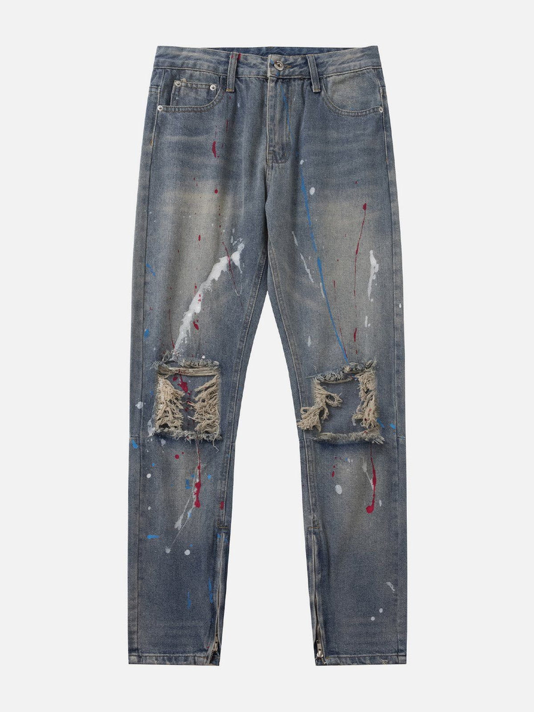 Majesda® - Distressed Splashed Ink Graffiti Jeans outfit ideas streetwear fashion