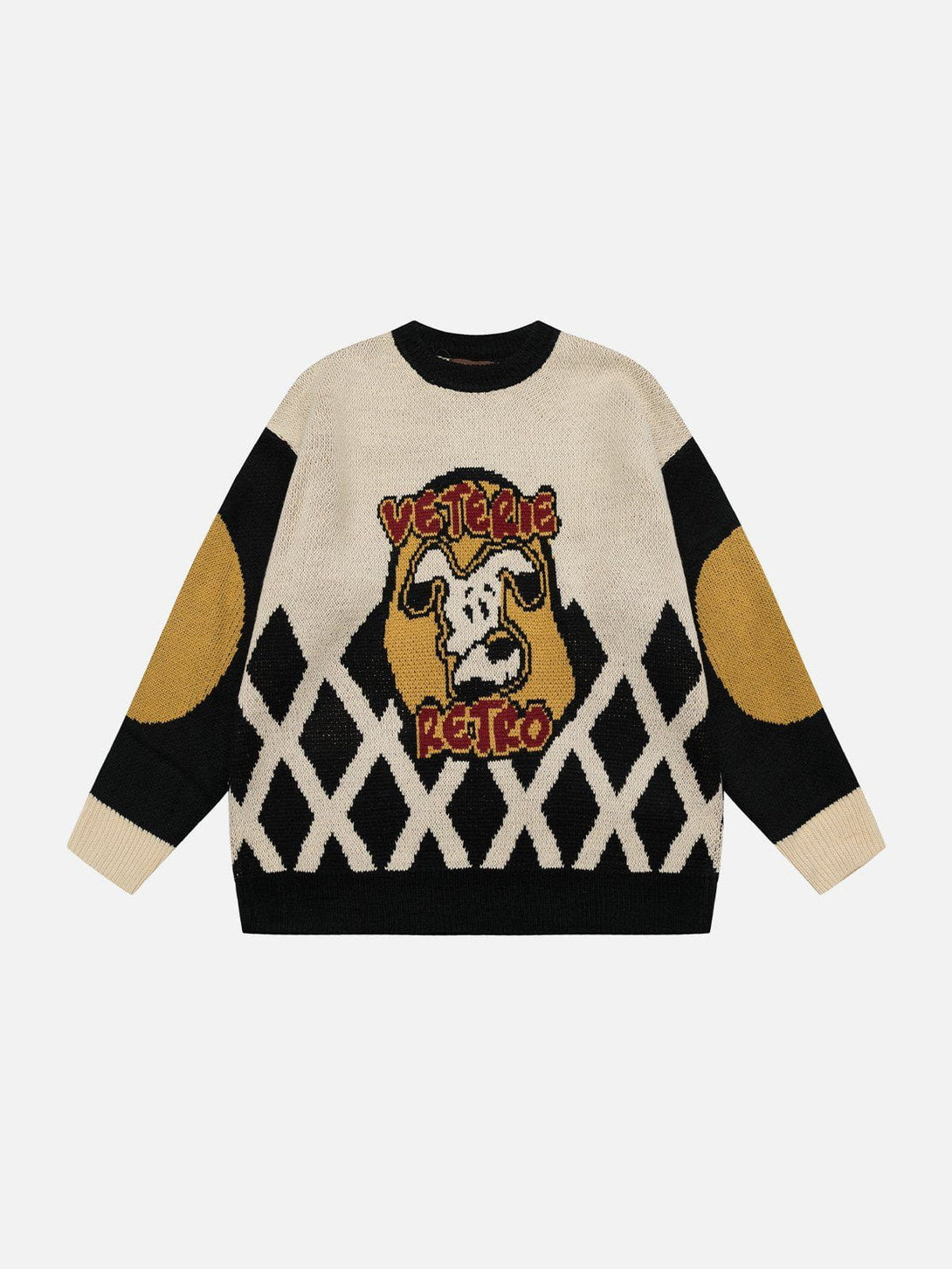 Majesda® - Doggy Grid Jacquard Sweater outfit ideas streetwear fashion
