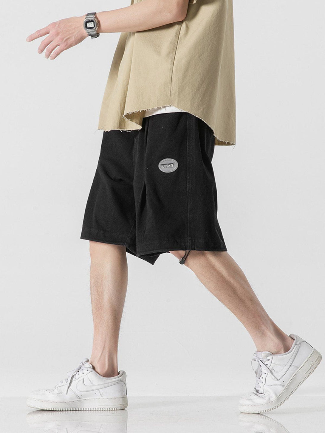 Majesda® - Drawstring Label Shorts outfit ideas streetwear fashion