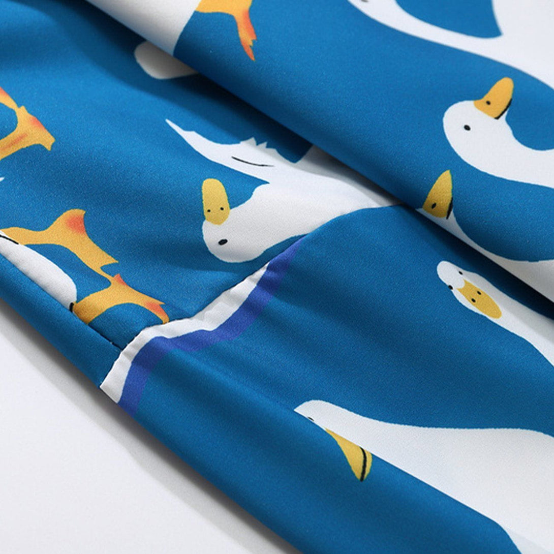 Majesda® - Duck Print Oversized Long Sleeve Shirt outfit ideas streetwear fashion