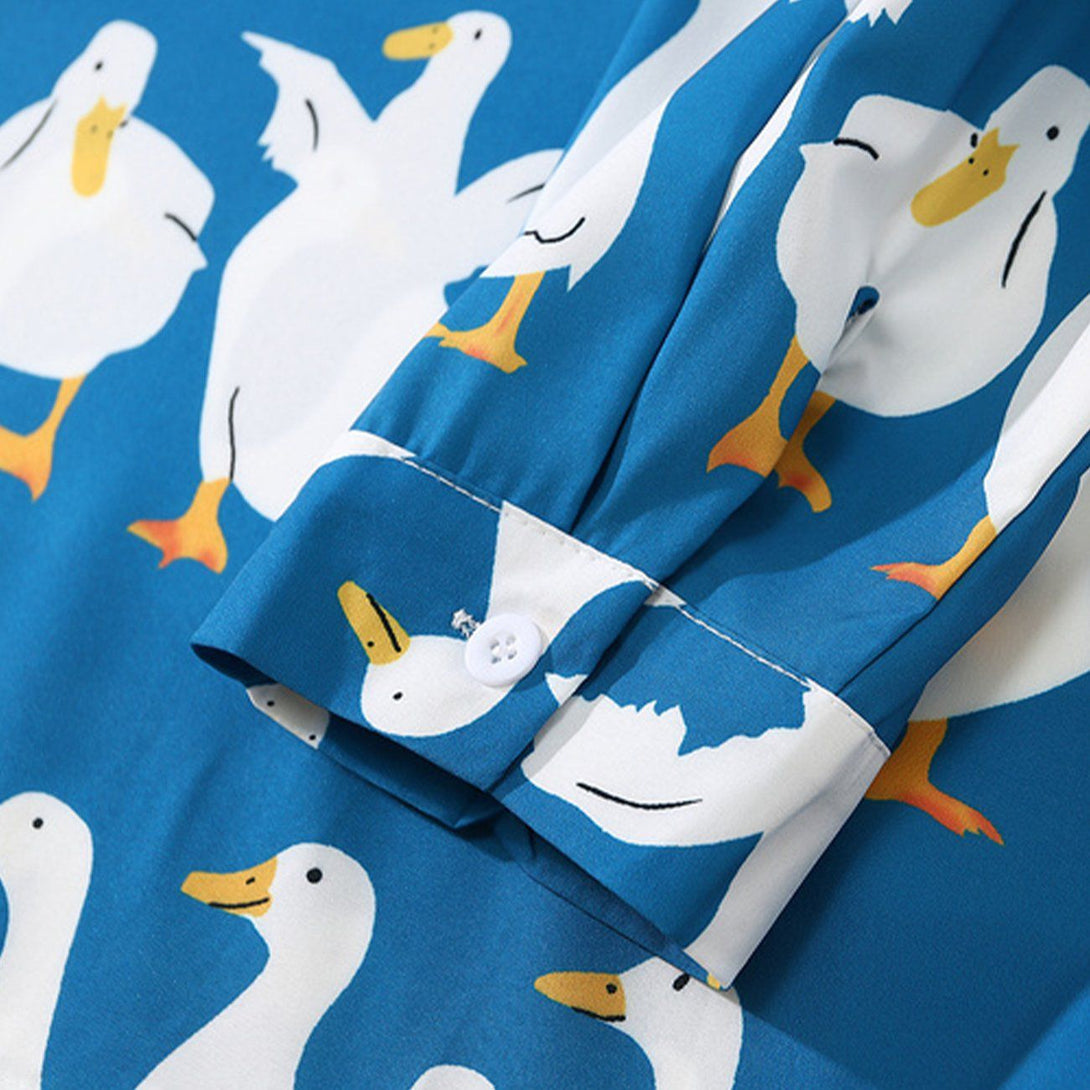 Majesda® - Duck Print Oversized Long Sleeve Shirt outfit ideas streetwear fashion