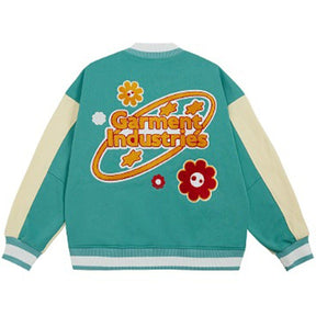 Majesda® - Earth Towel Embroidery Varsity Jacket outfit ideas, streetwear fashion - majesda.com