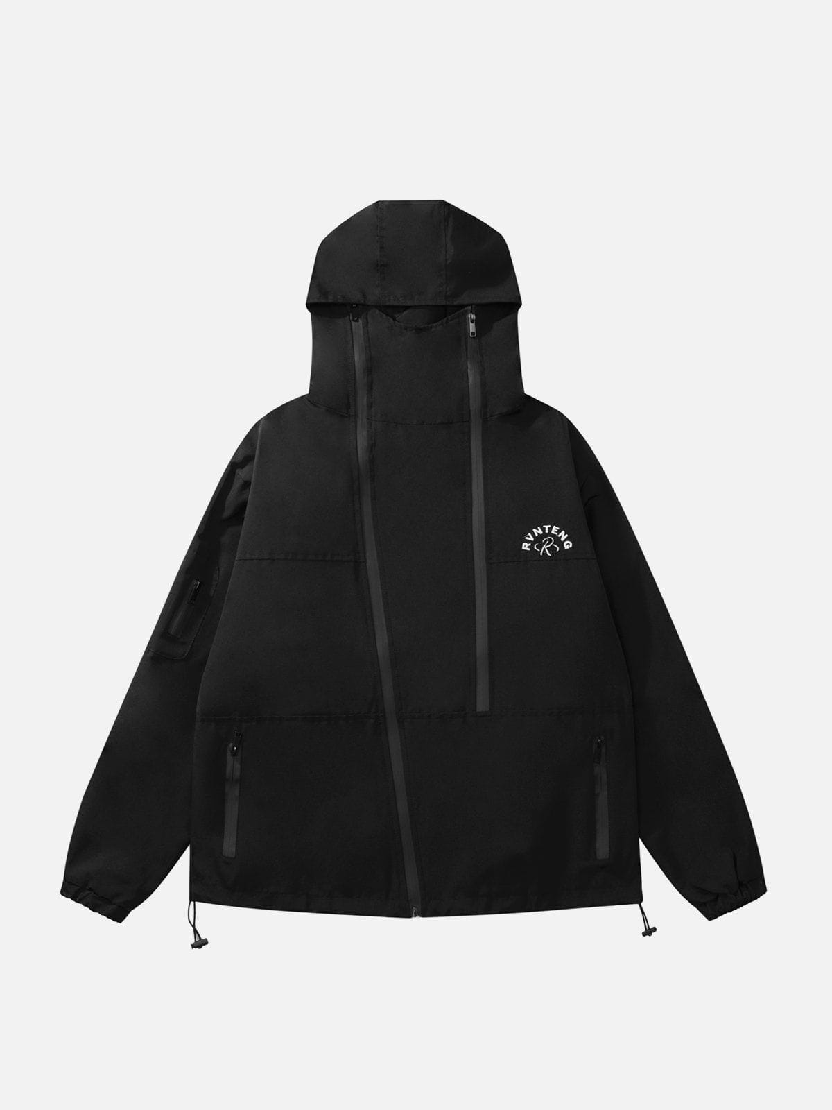 Majesda® - Embroidered Double Zip Hooded Anorak outfit ideas, streetwear fashion - majesda.com