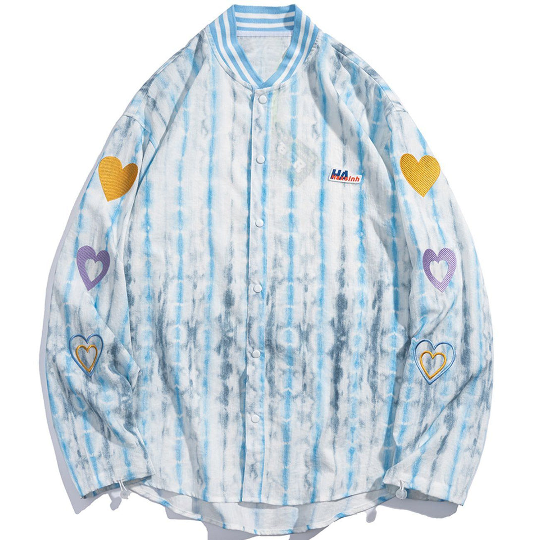 Majesda® - Embroidered Heart Distressed Long-sleeved Shirt outfit ideas streetwear fashion
