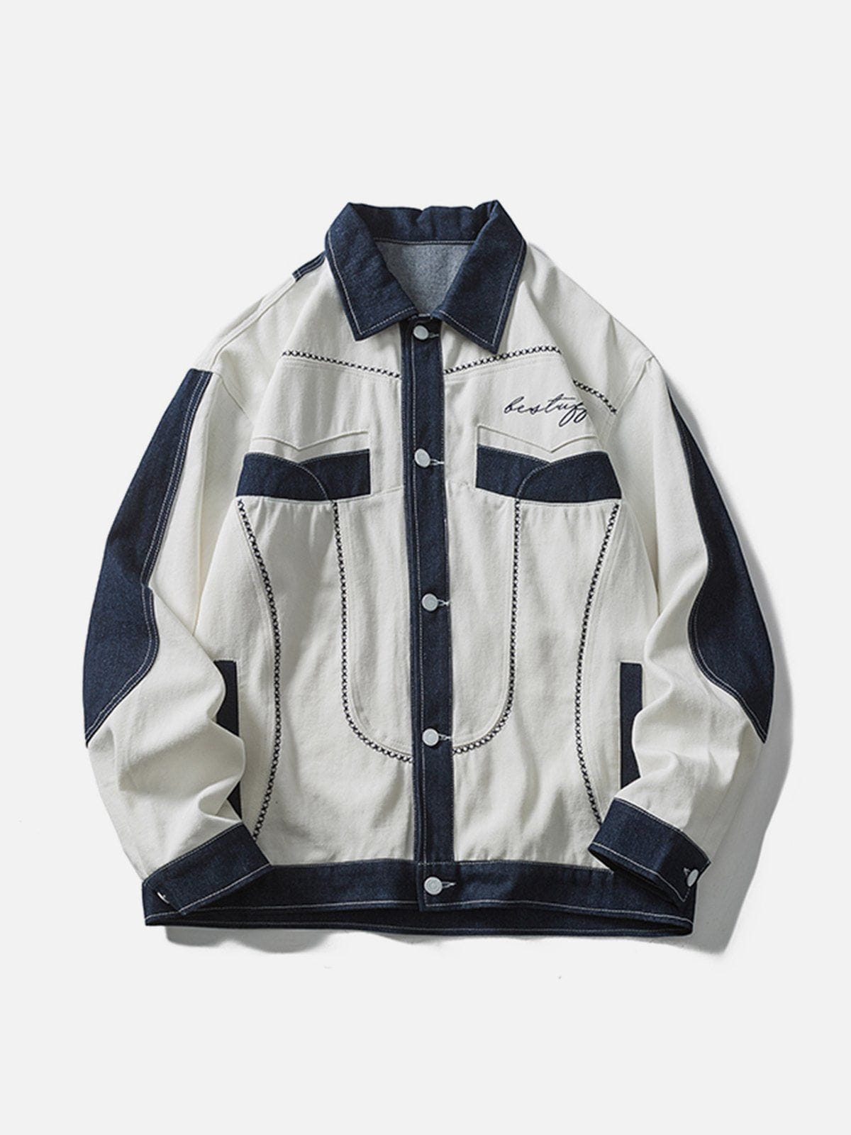 Majesda® - Embroidered Letter Patch Jacket outfit ideas, streetwear fashion - majesda.com
