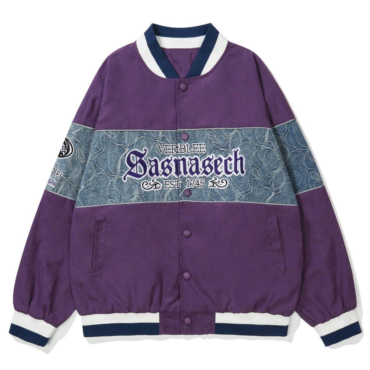 Majesda® - Embroidered Letter Patchwork Jacket outfit ideas, streetwear fashion - majesda.com