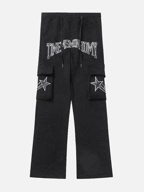 Majesda® - Embroidered Lettering Stars Fleece Pants outfit ideas streetwear fashion