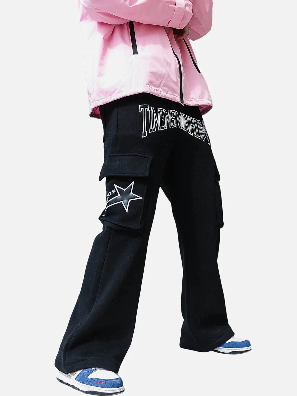 Majesda® - Embroidered Lettering Stars Fleece Pants outfit ideas streetwear fashion