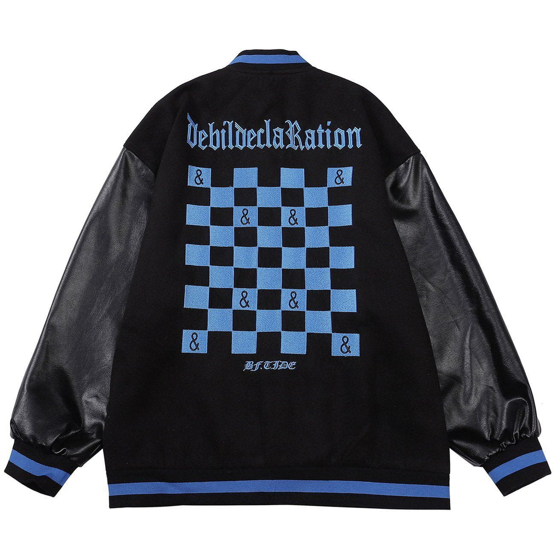 Majesda® - Embroidered Letters Checkerboard Winter Coat outfit ideas streetwear fashion