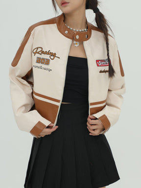 Majesda® - Embroidered Patchwork PU Jacket outfit ideas, streetwear fashion - majesda.com