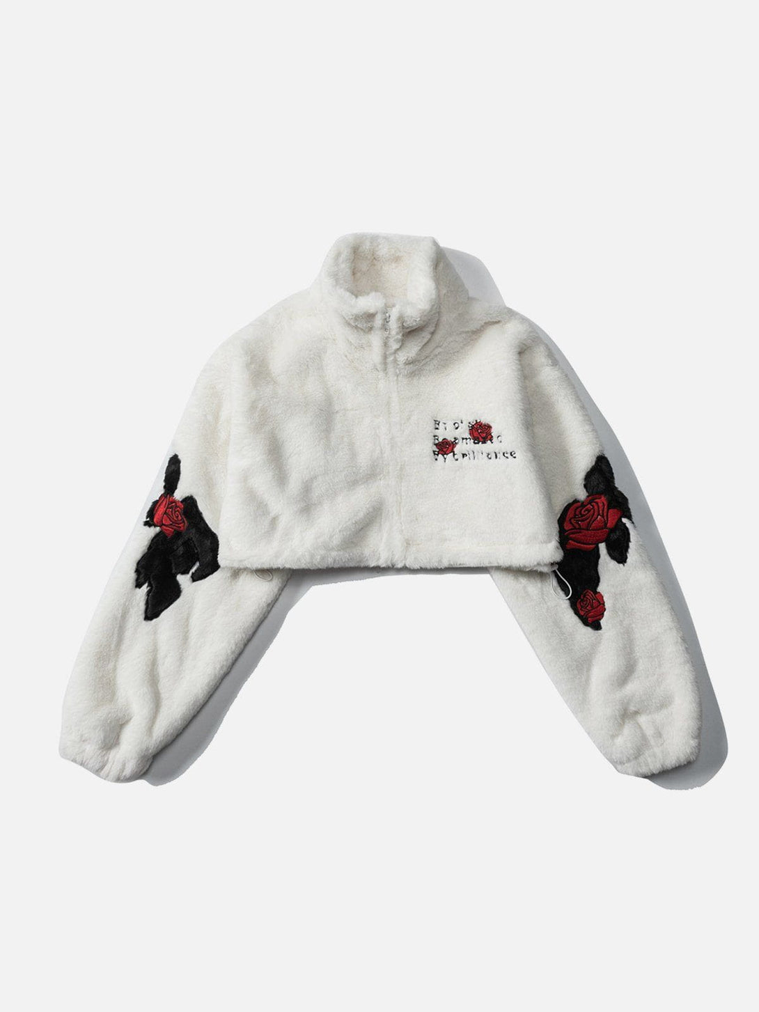Majesda® - Embroidered Rose Letter Two Wear Sherpa Coat outfit ideas, streetwear fashion - majesda.com