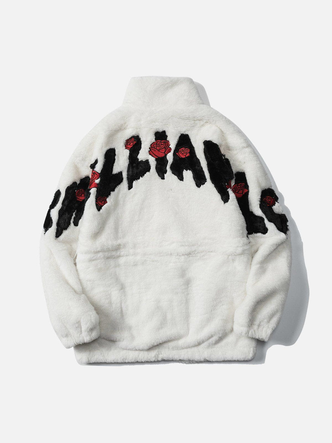 Majesda® - Embroidered Rose Letter Two Wear Sherpa Coat outfit ideas, streetwear fashion - majesda.com