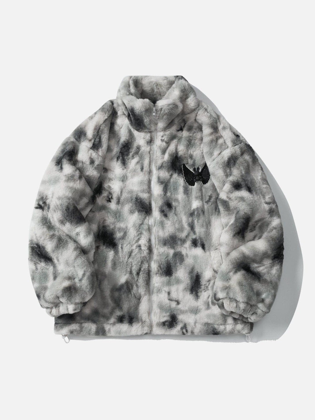 Majesda® - Embroidered Wings Bunny Label Tie Dye Sherpa Coat outfit ideas streetwear fashion