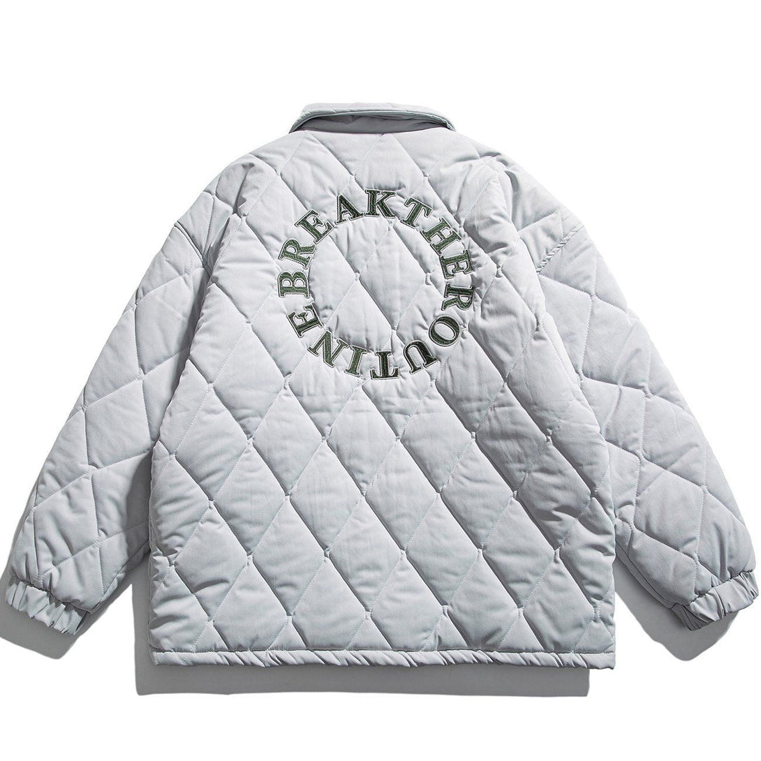 Majesda® - Embroidery Around Letters Puffer Jacket outfit ideas streetwear fashion