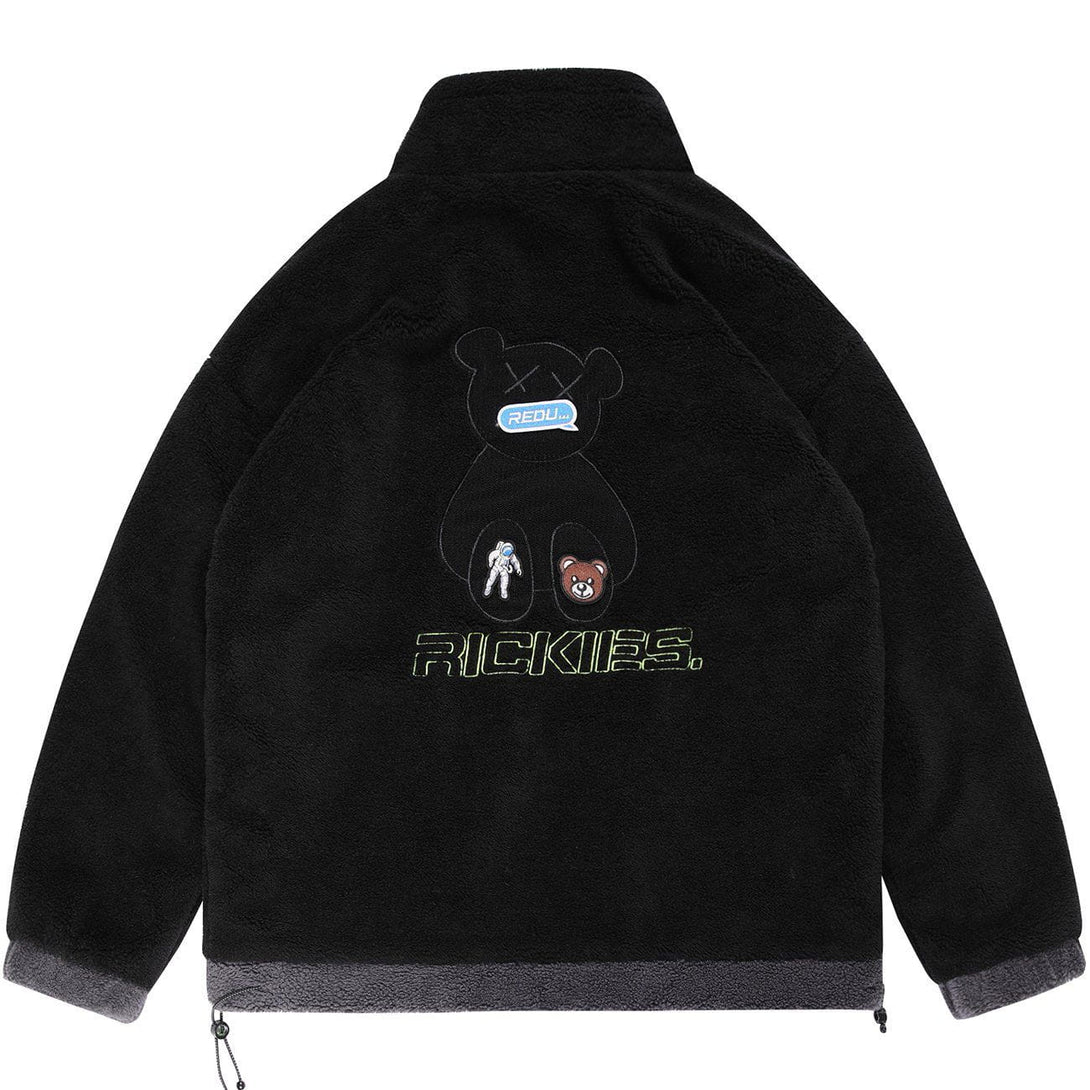 Majesda® - Embroidery Bear Letter Sherpa Winter Coat outfit ideas streetwear fashion