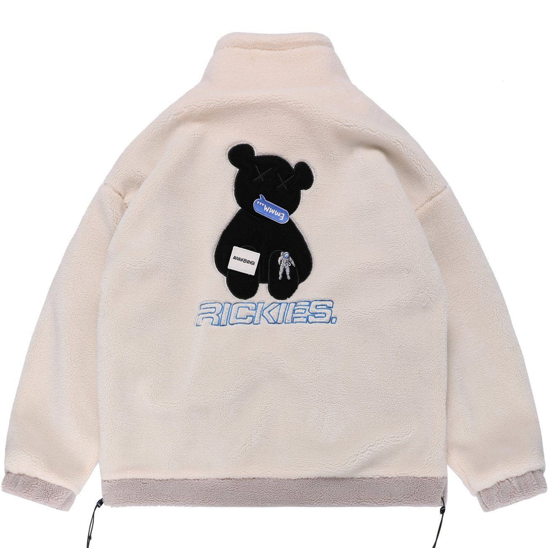 Majesda® - Embroidery Bear Letter Sherpa Winter Coat outfit ideas streetwear fashion