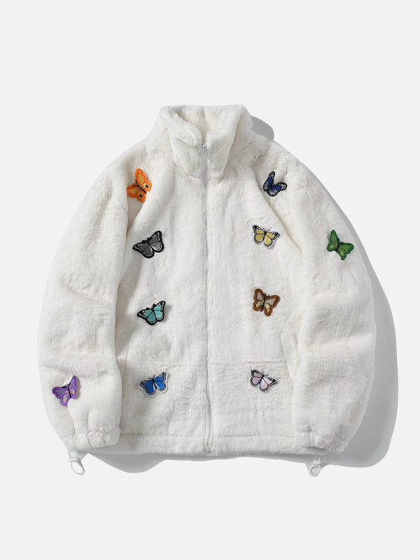 Majesda® - Embroidery Butterfly Sherpa Jacket outfit ideas streetwear fashion