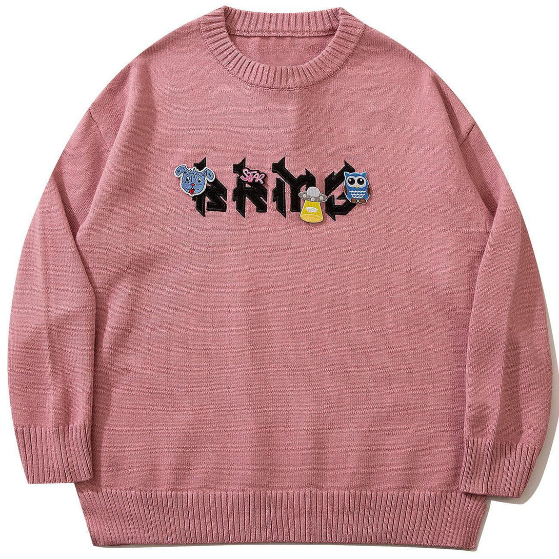 Majesda® - Embroidery Cartoon Letters Sweater outfit ideas streetwear fashion