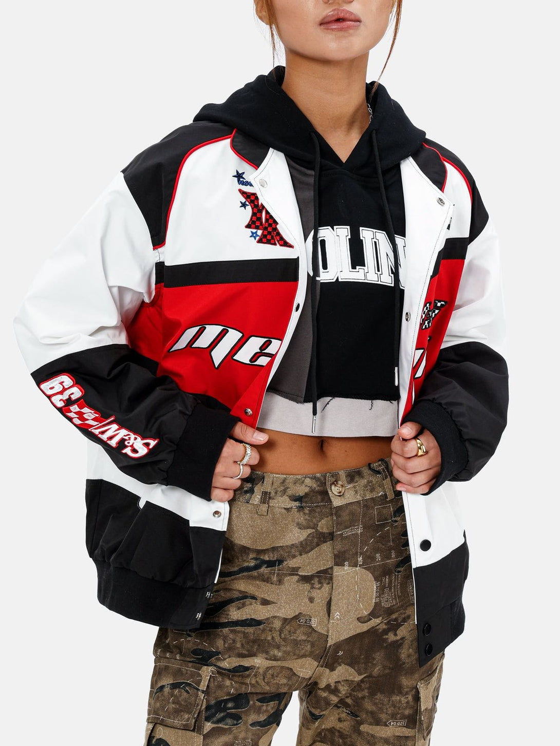 Majesda® - Embroidery Contrast Jacket outfit ideas, streetwear fashion - majesda.com