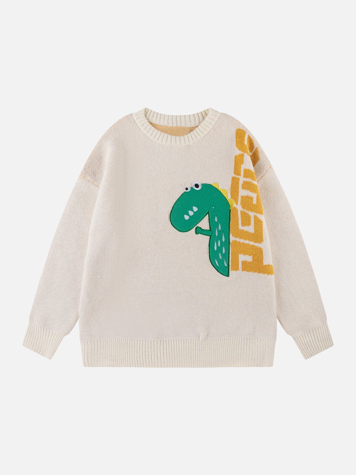 Majesda® - Embroidery Dinosaur Graphic Sweater outfit ideas streetwear fashion