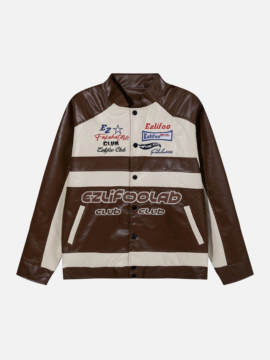 Majesda® - Embroidery Letter Racing PU Jacket outfit ideas, streetwear fashion - majesda.com