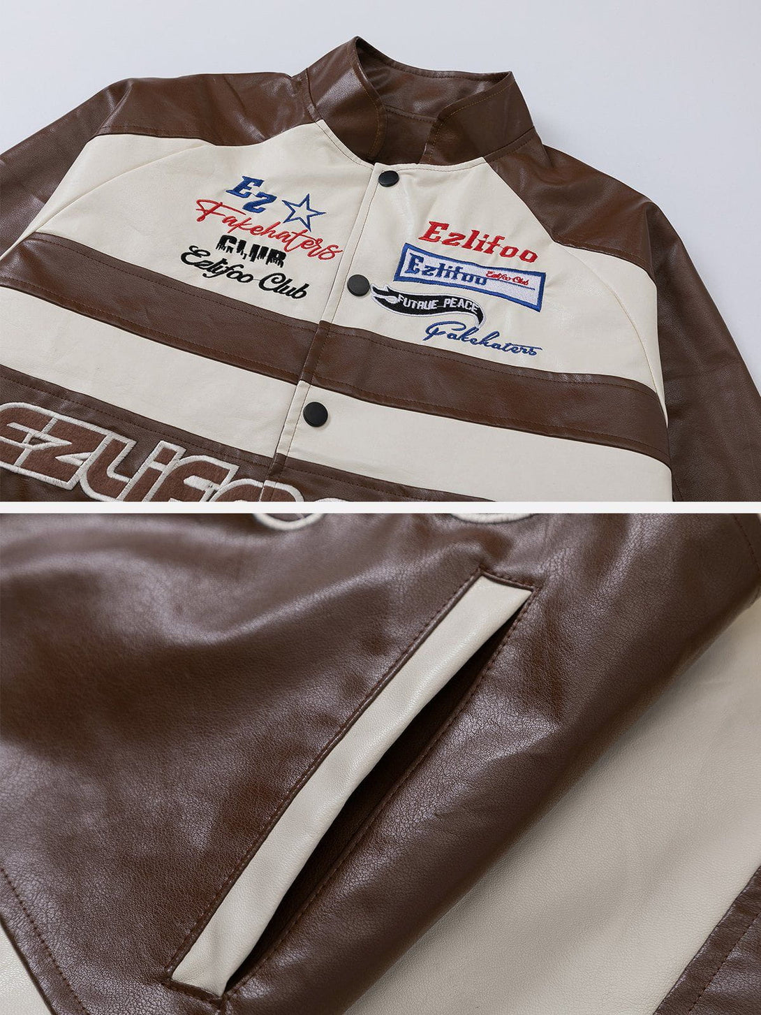 Majesda® - Embroidery Letter Racing PU Jacket outfit ideas, streetwear fashion - majesda.com