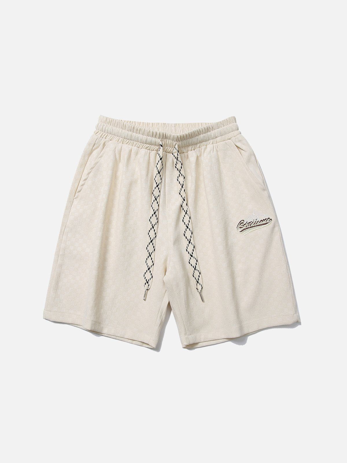 Majesda® - Embroidery Mountain Plaid Shorts outfit ideas streetwear fashion