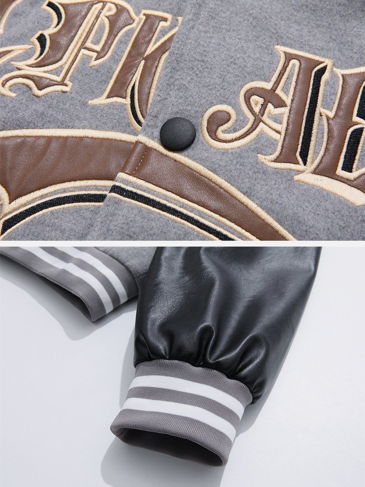 Majesda® - Embroidery Patchwork Varsity Jacket outfit ideas, streetwear fashion - majesda.com