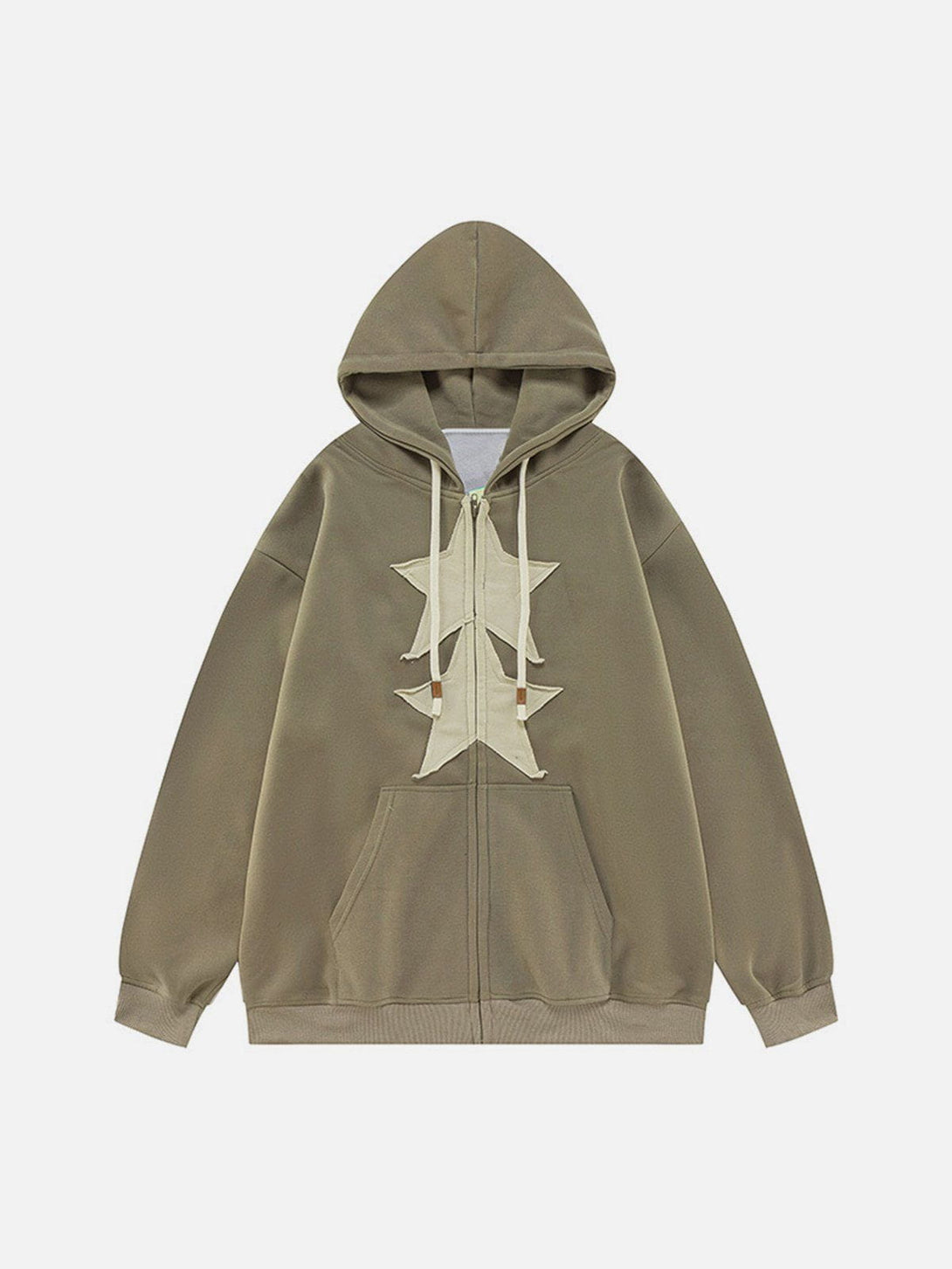Majesda® - Embroidery Star Zip Up Hoodie outfit ideas streetwear fashion