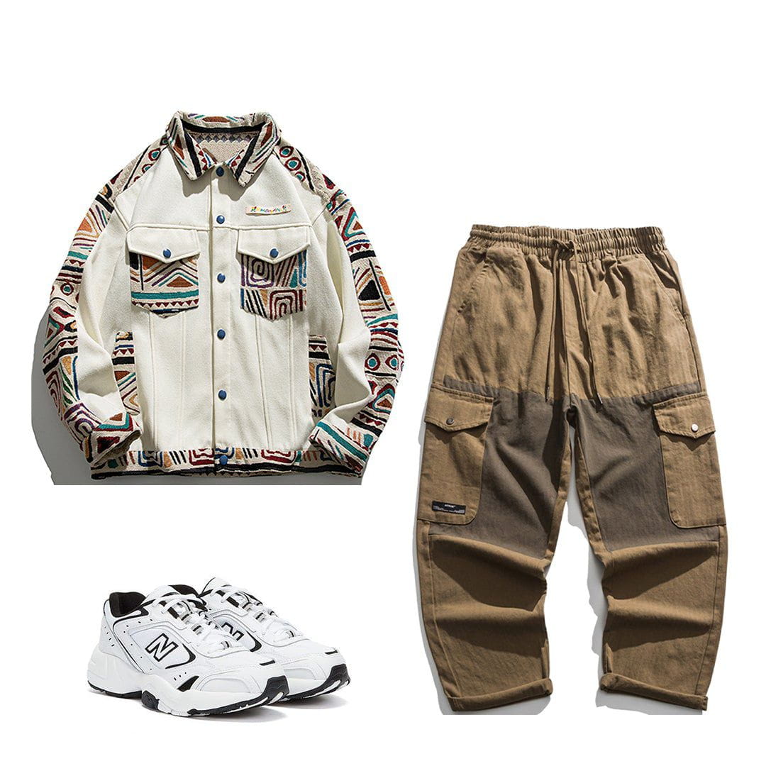 Majesda® - Ethnic Printing Stitching Jacket outfit ideas, streetwear fashion - majesda.com