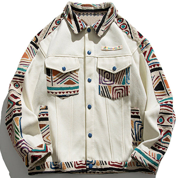 Majesda® - Ethnic Printing Stitching Jacket outfit ideas, streetwear fashion - majesda.com