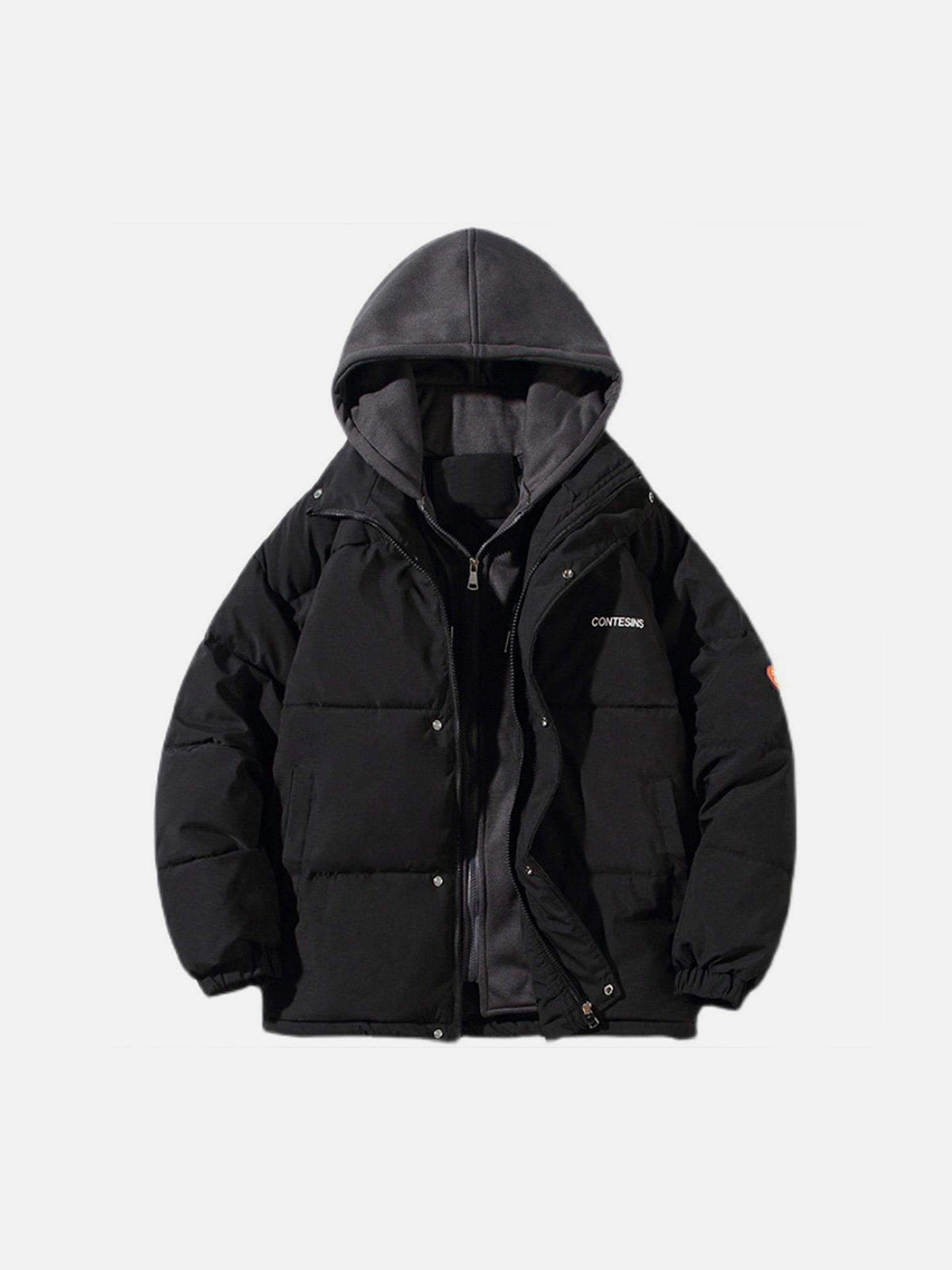 Majesda® - Fake Two-piece Hooded Winter Coat outfit ideas, streetwear fashion - majesda.com