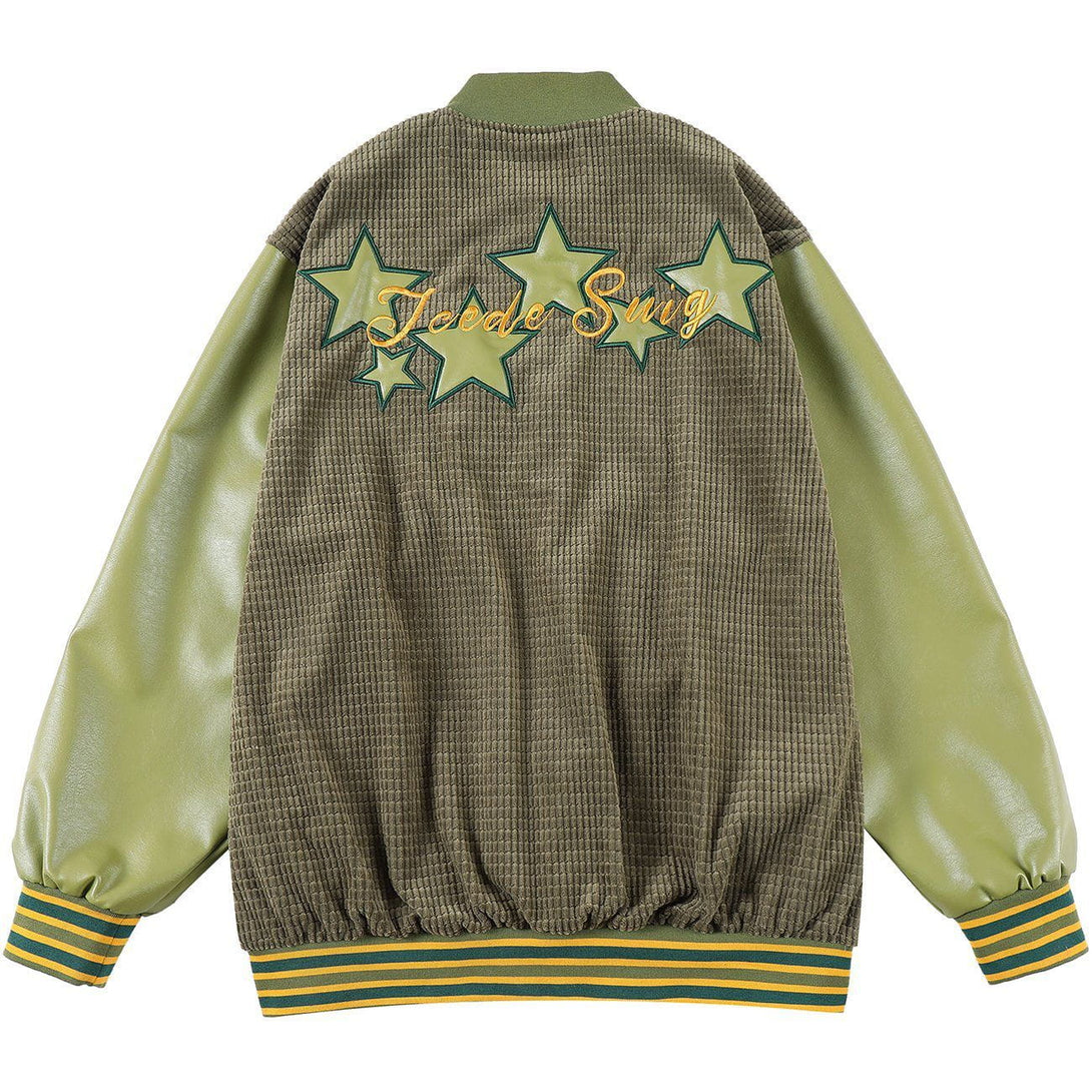 Majesda® - Five-pointed Star Pattern Check Jacket outfit ideas, streetwear fashion - majesda.com