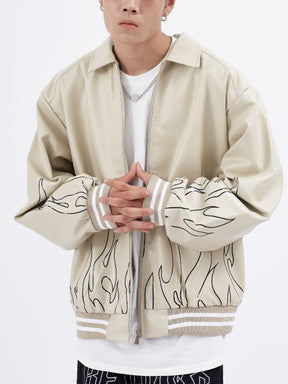 Majesda® - Flame Letter Print Jacket outfit ideas, streetwear fashion - majesda.com