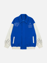 Majesda® - Flame Polo Collar Varsity Jacket outfit ideas, streetwear fashion - majesda.com