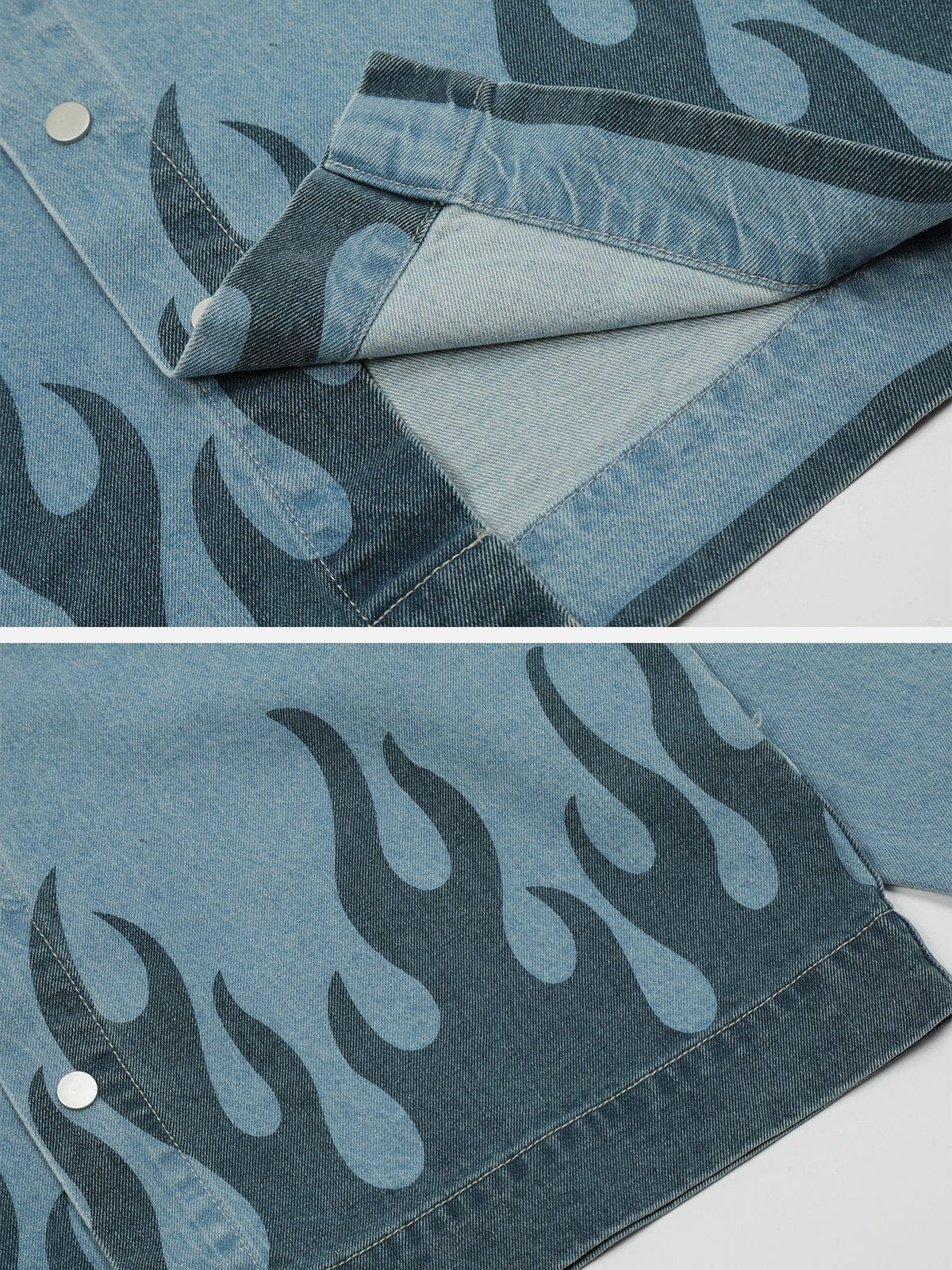 Majesda® - Flame Print Denim Jacket outfit ideas, streetwear fashion - majesda.com