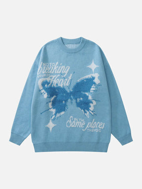 Majesda® - Flocked Butterfly Knit Sweater outfit ideas streetwear fashion