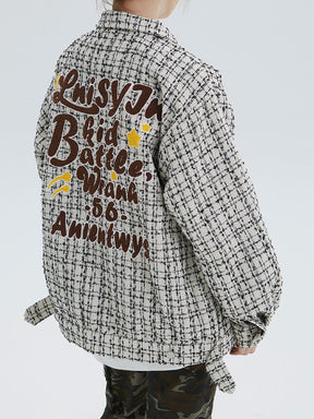 Majesda® - Flocked Letter Check Jacket outfit ideas, streetwear fashion - majesda.com