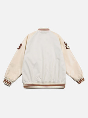 Majesda® - Flocked Patchwork Varsity Jacket outfit ideas, streetwear fashion - majesda.com