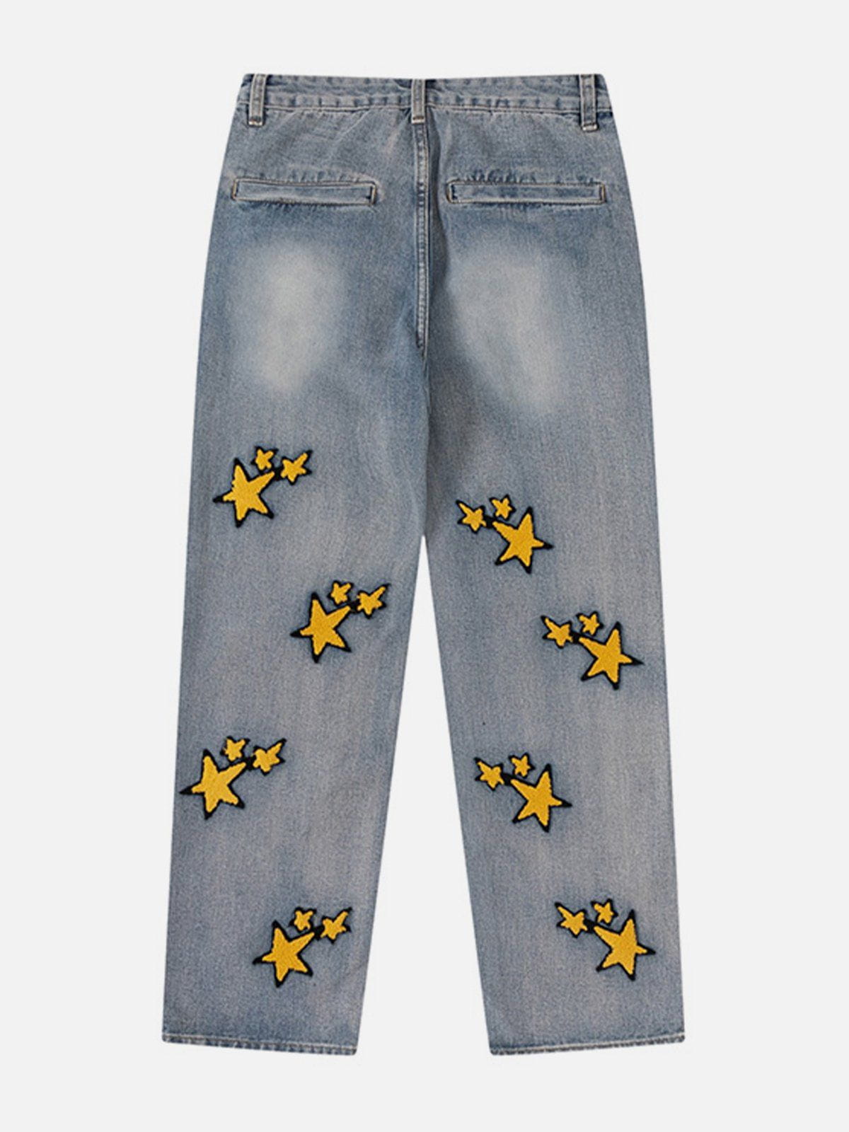 Majesda® - Flocked Star Jeans outfit ideas streetwear fashion