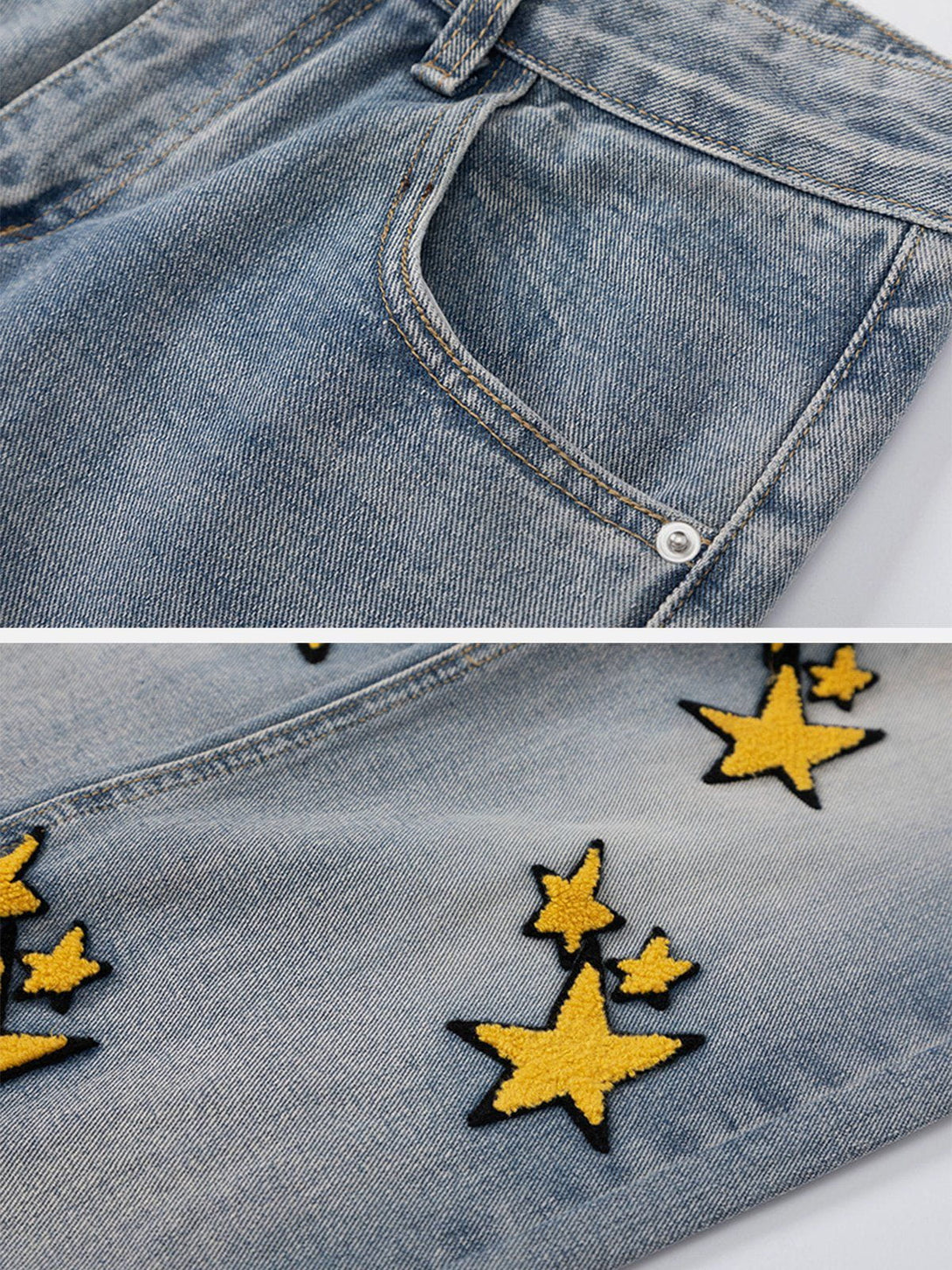 Majesda® - Flocked Star Jeans outfit ideas streetwear fashion