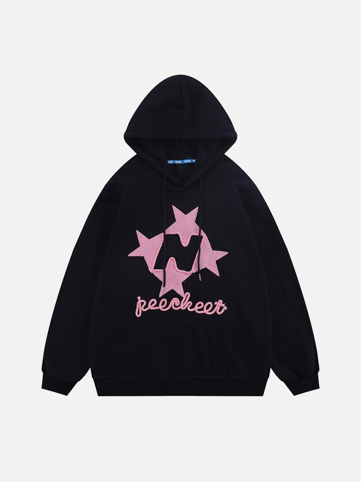 Majesda® - Flocked Stars Print Hoodie outfit ideas streetwear fashion