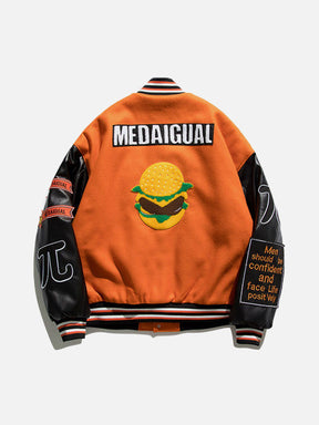 Majesda® - Flocking Hamburger Varsity Jacket outfit ideas, streetwear fashion - majesda.com