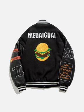 Majesda® - Flocking Hamburger Varsity Jacket outfit ideas, streetwear fashion - majesda.com
